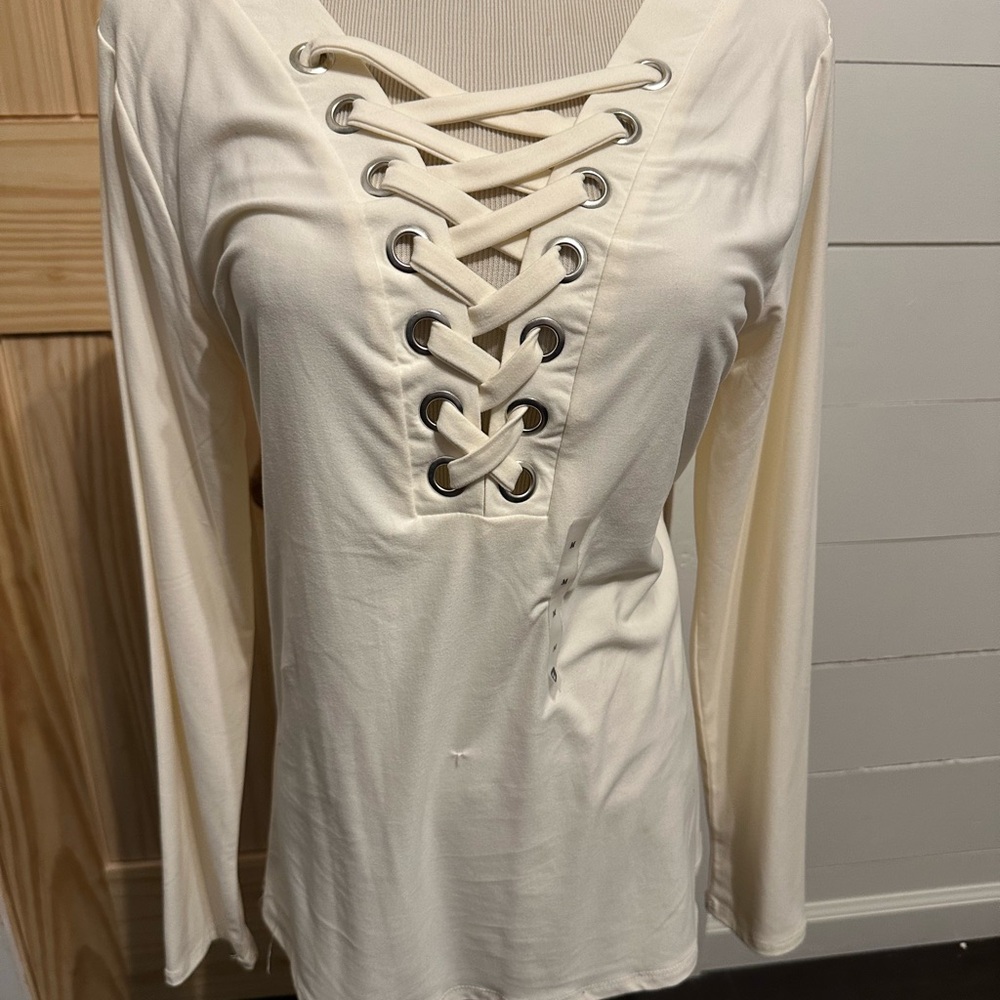 Women's Lace-Up Cream Top
